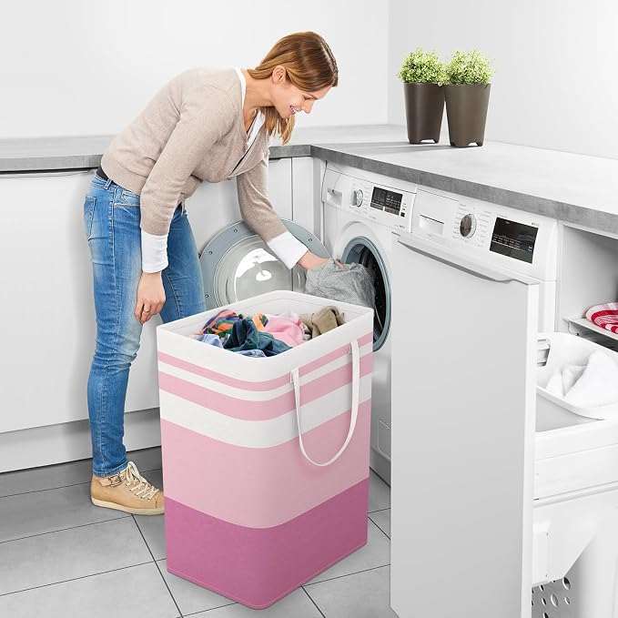 StorageRight Laundry Basket Hamper, 75L Collapsible Clothes Storage, Pink | Freestanding Clothes Hampers, Foldable design, with Easy Carry Handles, For Laundry, Bedroom, Dorm, Clothing, Towels, Toys