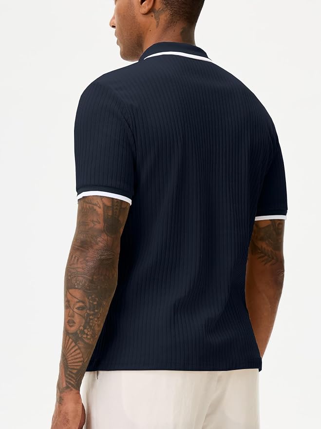 Comdecevis Men's Regular Fit Short Sleeve Knit Polo Shirts | Business casual, lightweight, breathable, stretch textured fabric, moisture wicking, easy care