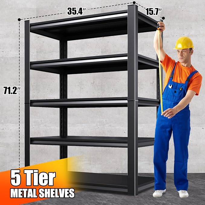 71.2''H Storage Shelves, 2500lbs Garage Shelving,Adjustable Heavy Duty Shelving Unit,5tire Tall Garage Shelves，Metal Standing Shelf Units,Utility Rack For Kitchen Warehouse Industrial Basement 3 Pack