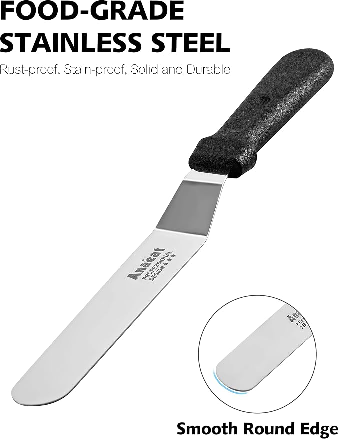 Anaeat Icing Spatulas, Set of 4 Professional Cake Angled Offset Spatula with 4", 6", 8", 10" Stainless Steel Blades - Thickened Frosting Knife with Plastic Handle for Cake Decorating, Pastry & Baking