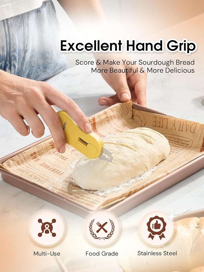 CLUEAPOP Bread Lame Sourdough Scoring Tool Extractable & Magnetic - Professional Dough Scoring Tool for Sourdough Bread Baking & Bread Making Tools - Scoring Patterns Booklet & 5 Razor Blades