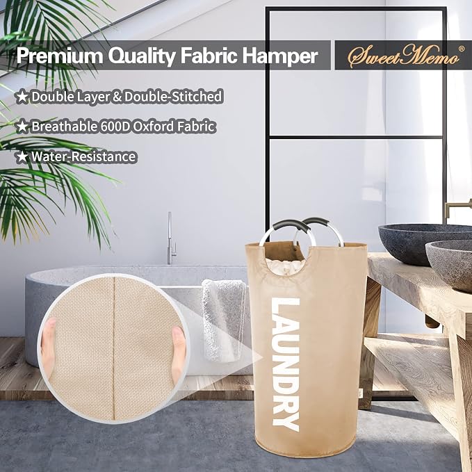 Large Laundry Basket, Laundry Hamper Bag with Handles, 115L Brown | Freestanding Tall Dirty Clothes Hamper, Collapsible and Portable Laundry Bin for Dorms and Bedrooms, Thick, Sturdy Fabric