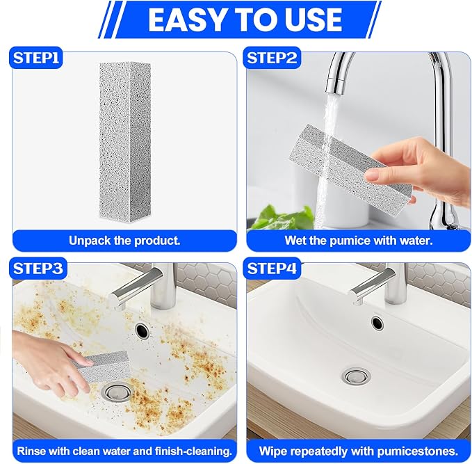 6 Pack Pumice Stone Toilet Bowl Cleaner, Pumice Stone for Cleaning | Scouring Stick Removes Hard Water Ring & Rust Stain, Easy to Shape Powerfully Cleans Toilets, Ceramic, Grill, Tub, Pool, Sink