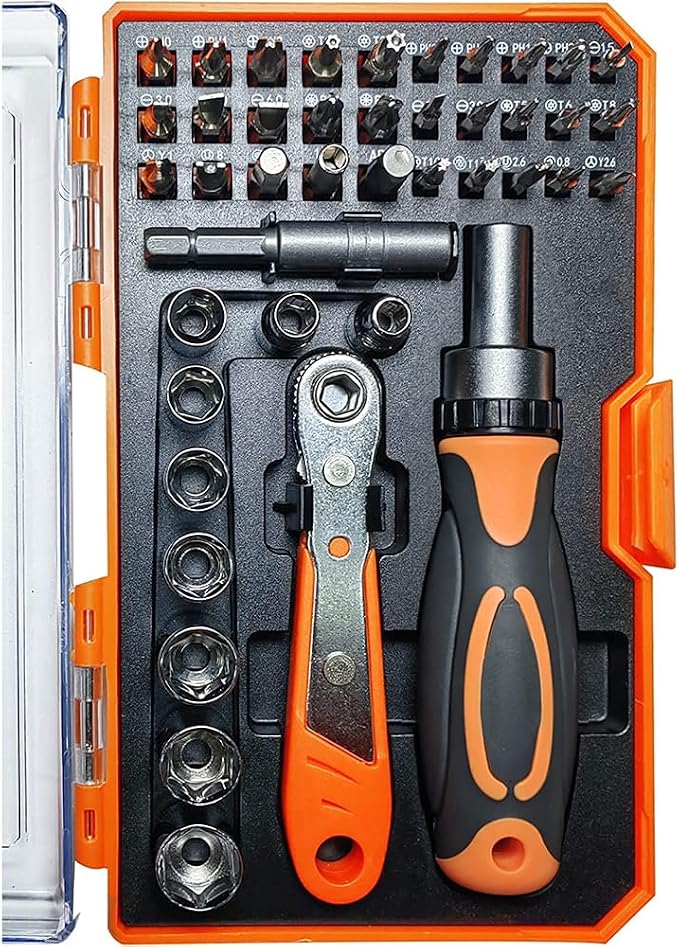 42 in 1 Ratcheting Screwdriver Set, Ratchet Wrench | Cr-V Steel, Rotatable Ratchet Handles ＆ Storage Case, Household Repair Tool Kits for Bike
