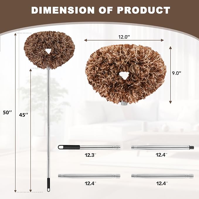 Ceiling Fan Cleaner Duster Reusable Microfiber Ceiling Fan Blade Cleaner Removable Duster with Extension Pole Adjusts 13 to 49.7 Inch for Cleaning Walls Furniture Door Window Top (Beige Brown)