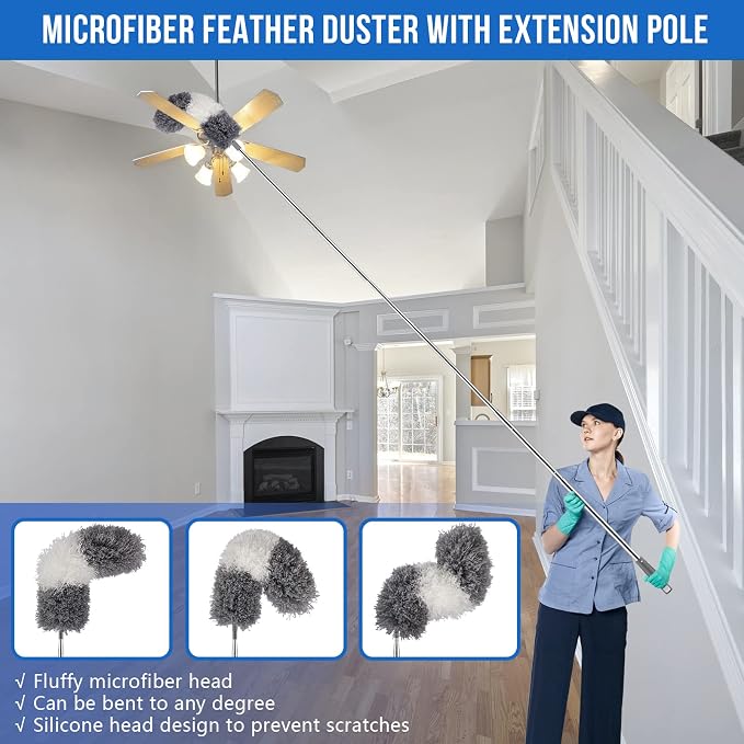 UIMO Microfiber Feather Duster Kit with Extension Pole (30–100") – Bendable Washable Heads, Extendable Dusters for Cleaning Ceiling Fan, High Ceiling, Blinds, Furniture & Cars (5 Pcs) | – Bendable Washable Heads, Extendable Dusters for Cleaning Ceiling...