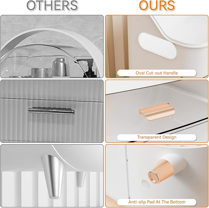 Yieach Countertop Makeup Organizers with Drawers and Handle,Large Cosmetic Organizer for Bathroom Vanity and Dressing,White Cosmetic Display Cases for Hair Tool,Beauty Products,Skin Care Organizer