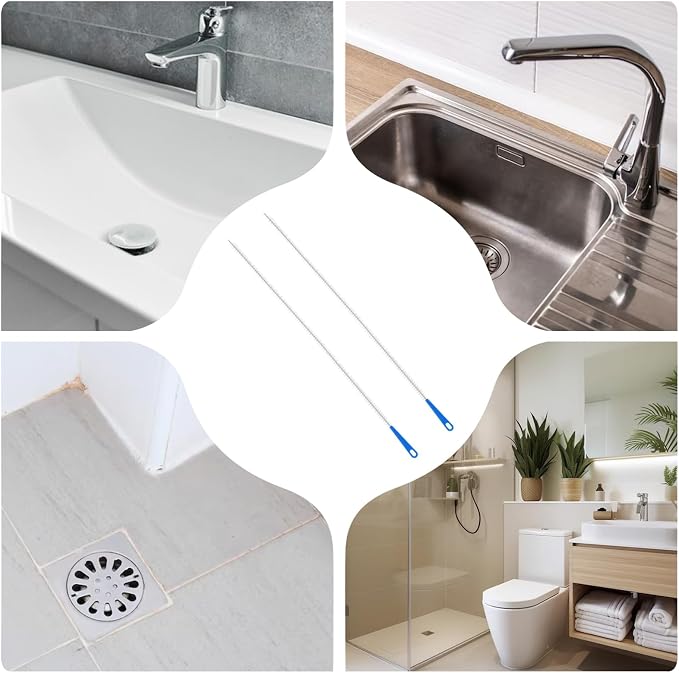 2pcs Sink Drain Cleaner Brush, 23.62 Inches Snake Cleaning Flexible Drain Brush, Long Pipe Drains Clog Remover Hair Cleaning Tool for Toilet, Kitchen Sink, Bathroom Tub, Shower, and Sewer