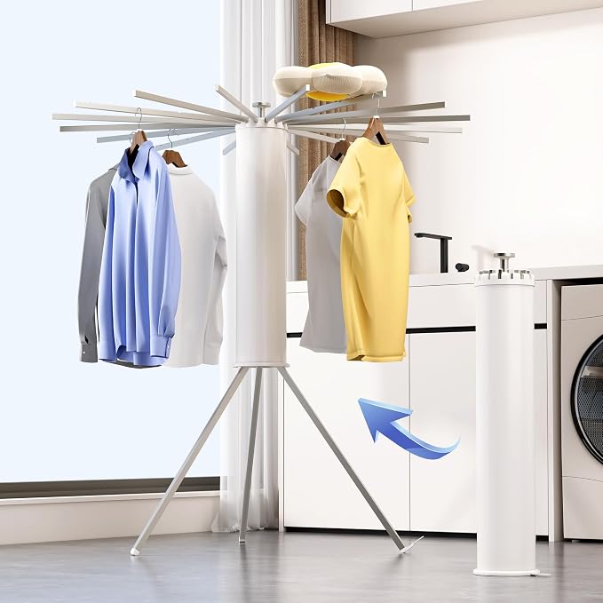 Heavy-Duty Aluminum Tripod Clothes Drying Rack, Reinforced Stable Design, 16 Rods, Large Capacity, Rustproof Weather-Resistant Umbrella Dryer, Foldable for Indoor Outdoor Use