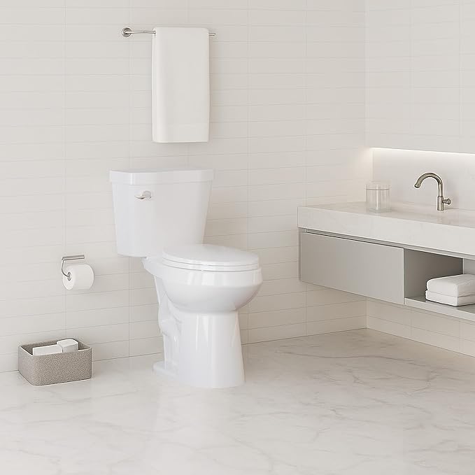 Two Piece Toilet 19 inch Chair Height Elongated Bowl, Side Handle, High Seat Toilet for Seniors, Comfortable Bathroom Toilet with Soft-Close Seat White