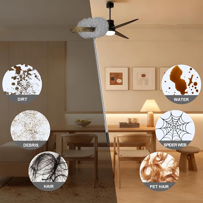 Eunice 13-78 Inches Ceiling Fan Duster with Extension Pole | Extendable Microfiber Cleaning Brush for High Ceiling, Blades, Cobwebs, Adjustable Dusting Tool for Home, Window,Door(Gray)