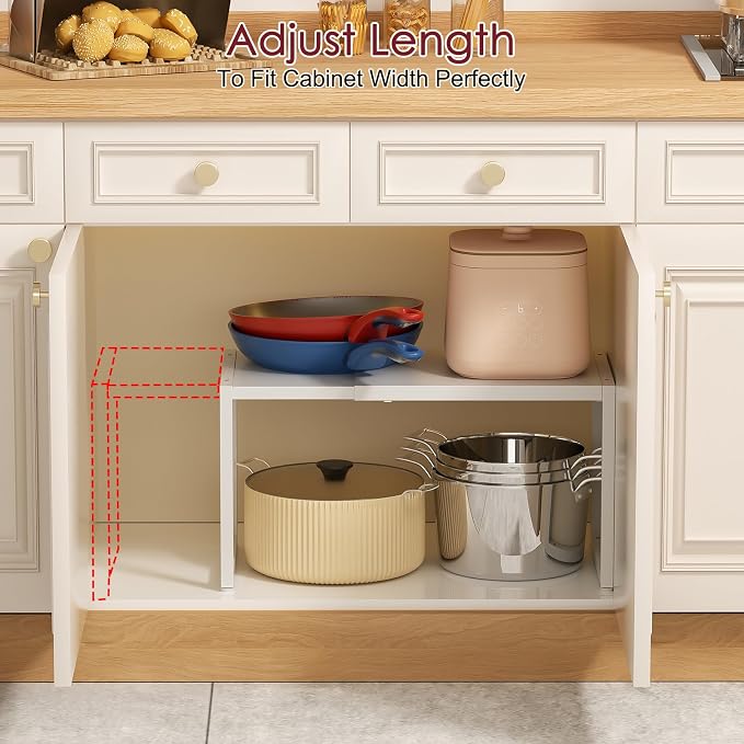 Expandable Kitchen Storage Shelves,100LBS Heavy Duty Metal Shelving Unit For Pot Pans Appliance,Adjustable White Small Shelf Rack Organizer For Kitchen Countertop Under Cabinet Closet Garage Pantry