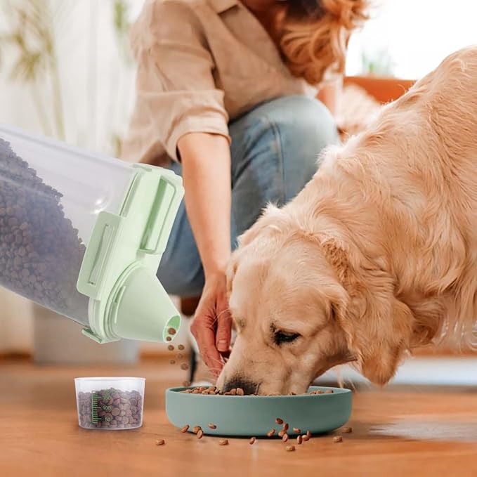 SenseYo 2.5lb Pet Food Storage Container with Measuring Cup, 3L Cat Food Storage Container Dog Food Storage BPA Free for Small Dog, Cat, Bird (Green)