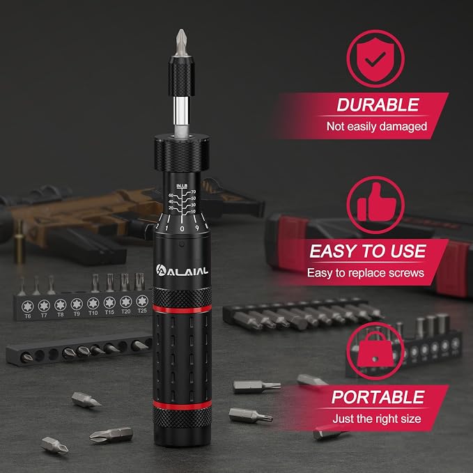 Torque Screwdriver Set 10-70 in-lb, Inch-Pound Torque Driver Kit | Adjustable, with S2 Steel Bits & Case, Prevents Over-Tightening for Scope Mounting, Electronics & Bicycle Maintenance, Red