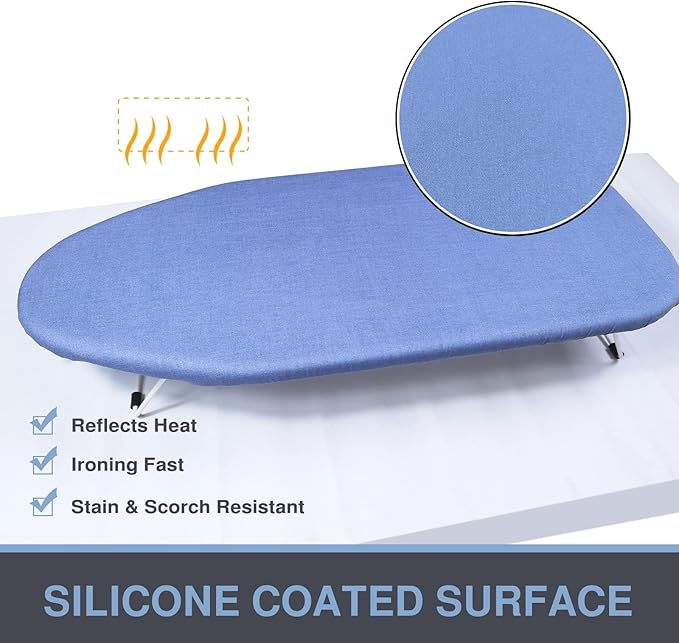 VividPaw Tabletop Ironing Board Cover and Pad 12.5 x 32, Elastic Edge, Silicone Coated, Resist Scorching, Heavy Duty Padded Cover for Mini Small Iron Board (Blue, 12.5" x 32")