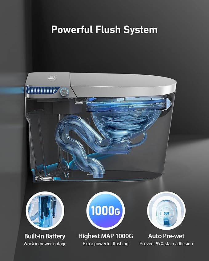 Smart Toilet with Bidet Built-in: Toilet Bidet with Dryer, Child Seat, 4 Wash Modes, One Piece Toilet with Heated Seat, Foam, Dual Flush, UV-C Night Light, Remote, Foot Sensor, Auto Flush Lid&Seat
