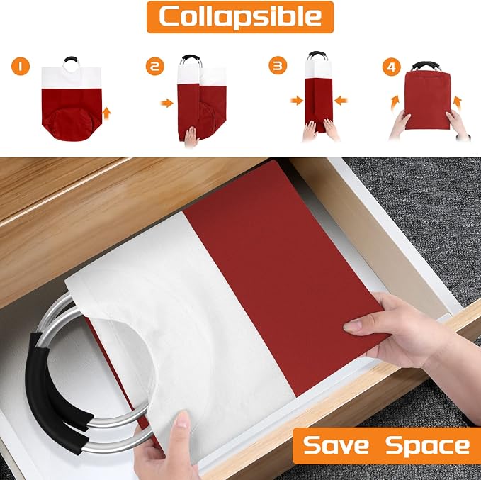BlissTotes Laundry Basket, Laundry Hamper, Collapsible Laundry Baskets, Dirty Clothes Hamper, Waterproof Laundry Basket with Foam Protected Aluminum Handles for College Dorm, Family 75L (Red) | Collapsible Dirty Clothes Hamper, Foldable Laundry Bag for...