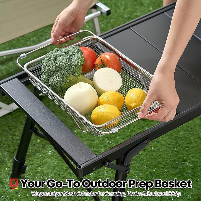 WAGENSTEIGER Extendable Dish Rack with Feet, Vegetable Colander Basket, Stainless Steel Dish or Silverware Drying Rack, Ultimate Kitchen Organizer Over the Sink (14.76 x 10.63 x 3.15 Inches)