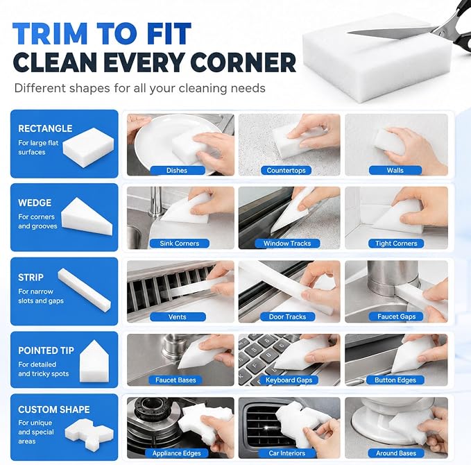 Eco-Friendly Magic Eraser Sponge 10 Pack - Long Lasting Cleaning Sponge for Home Use - Kitchen Bathroom Tile Grout Stain Remover