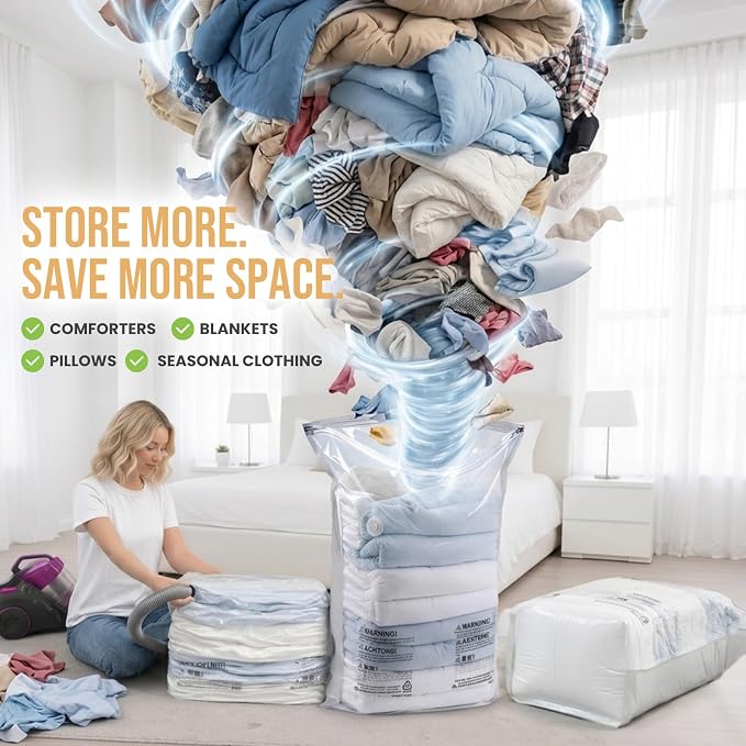 TAILI 6 Pack Vacuum Storage Bags, Jumbo Cube (31x40x15 Inch), Extra Large Vacuum Seal Bags for Clothing, Comforters, Blankets, Pillow, Bedding, No Pump Compression Cube, Cream