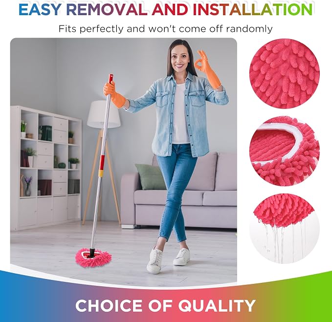 Baderke 3 Pack Chenille Mop Heads Replacements Compatible with 1 Tank System Chenille Duster Replacement Heads Microfiber Spin Mop Refill Pads Reusable Dust Refills for Floor Cleaning (Multicolor)