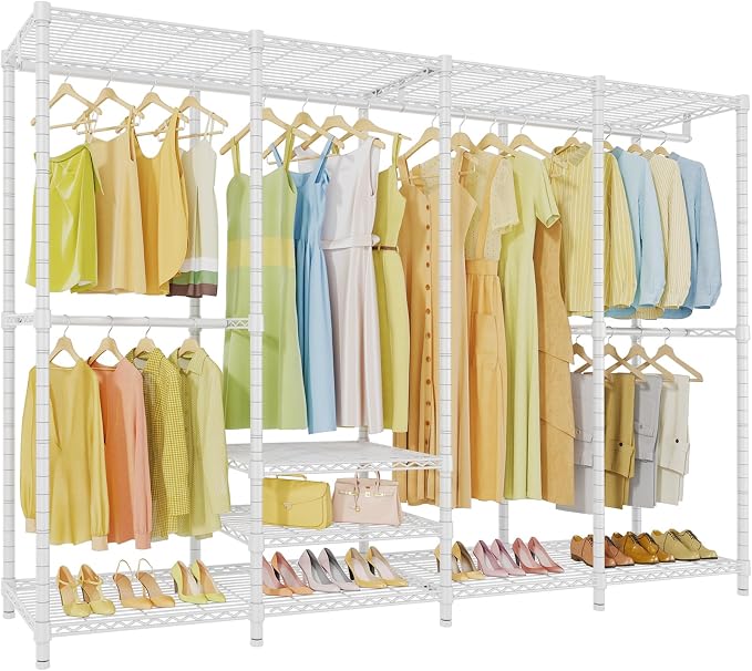 VIPEK V40 Plus Large Clothes Rack, 1300lbs Capacity Sturdy Metal Garment Rack, Clothing Rack with 6 Shelves & 4 Hang Rods, Adjustable Open Wardrobe Closet Organizer for Bedroom/Apartment/Retail, White