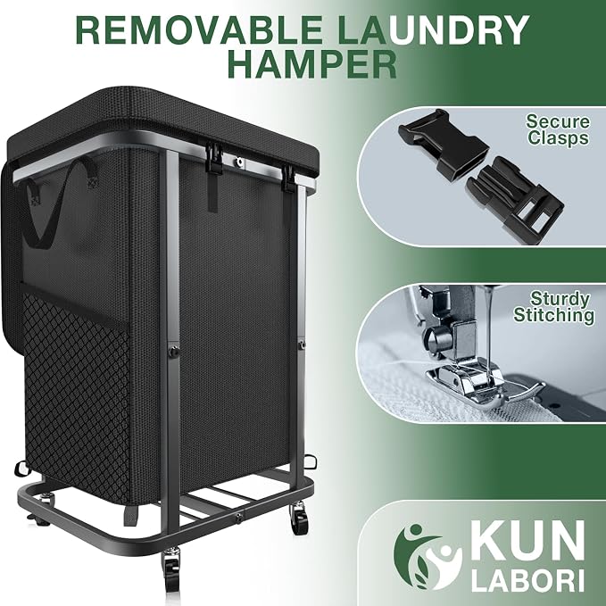 Laundry Basket with Lid,150L Rolling Laundry Hamper with Wheels Black | Dirty Clothes Hamper with Metal Frame and Removable Bag Design,Large Rolling Hampers for Laundry Room, Bedroom,Dorm