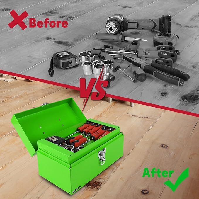 P.I.T. 12 Inch Tool Box,Portable Small Steel ToolBox with Metal Latch Closure for Household, Warehouse,Tools Storage,Green