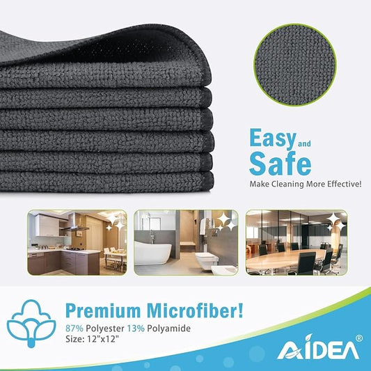 AIDEA Microfiber Cleaning Cloth-400PK, Soft Microfiber Towels for Cars, Absorbent Cleaning Rags, Lint-Free Streak-Free Wash Cloths for House, Kitchen, Window(12in.x12in), Grey