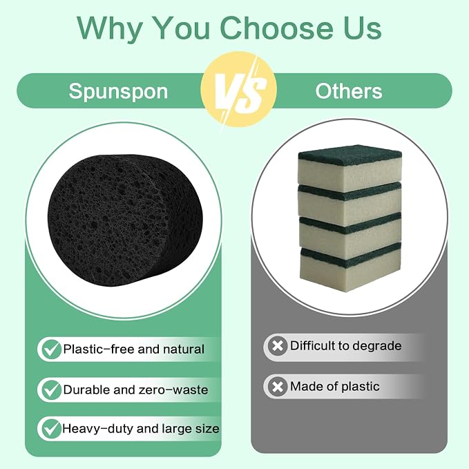 3-Pack Large Sponge, Kitchen Sponges, Handy Sponges, Cellulose Sponges, Dish Washing Sponge, Natural Sponge, Car Washing Sponge, Eco Friendly Sponge (Round, 4" X 4" X 2"), Black