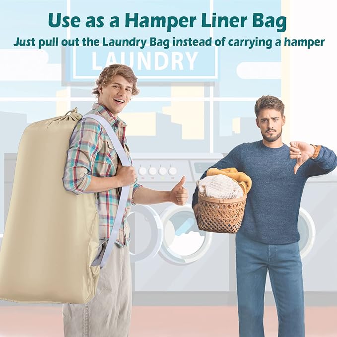 Coomee Heavy Duty Laundry Bag, 2 Pack XL Nylon Laundry Bags with Straps | Extra Large Laundry Bags, Drawstring Closure, Washable Large Dirty Clothes Organizer, Travel Bag Fits a Laundry Hamper