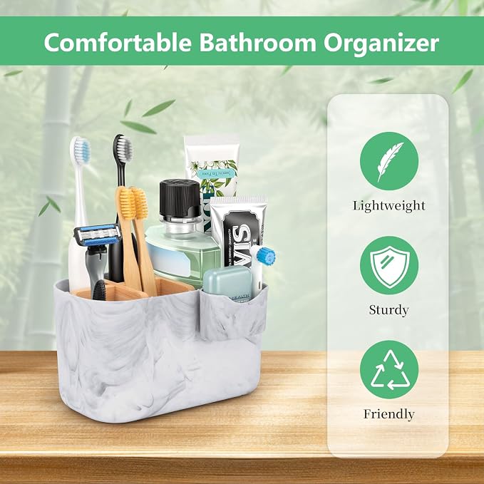 GFWARE Marble Toothbrush Holder, Bathroom Storage Organizer with Small Box | 5 Slots Marble Toothbrush Organizer for Bathroom Countertop Accessories Storage, Kids Electric Tooth Brush Holder