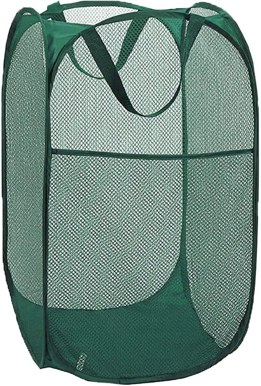 Pop Up Laundry Hamper, Reinforced Mesh Laundry Basket, Folding Clothes Storage Bin for Home, Dorm, Apartments, Travel (Green, Vertical)