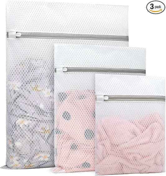 Muchfun 3Pcs Durable Diamond Mesh Laundry Bags for Delicates | (1Large, 1Medium, 1Small)