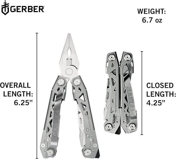 Gerber Suspension NXT 15-in-1 Multitool Pliers, EDC Knife, Stainless Steel | Stainless steel, needle nose pliers, wire stripper, survival/camping gear, gifts for men, EDC pocket clip
