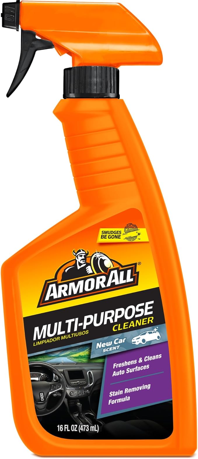 Armor All Multi-Purpose Car Cleaner Spray, New Car Scent, 16 Fl Oz | Interior car cleaner for dashboards, vinyl, clear plastics, carpet and fabric, stain-removing formula car spray