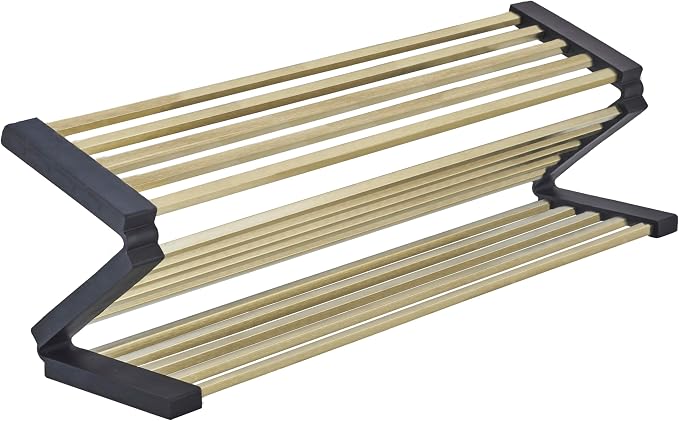 Foldable Over Sink Dish Drying Rack, 304 Stainless Steel Kitchen Drain Rack for Tableware, Detachable Silicone Edge, Rectangular Tubing (Brushed Gold, 3 Fold 19.7" x 11.42")