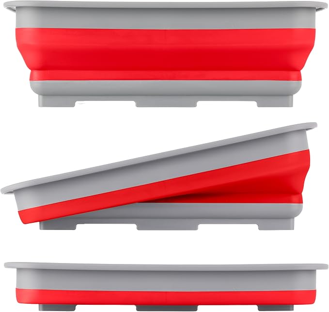 Collapsible Cleaning Caddy - Portable Multi-use Wash Basin, Dish Tub, or Ice Bucket with 7.27L Capacity for Camping and Tailgating by Wakeman (Red)