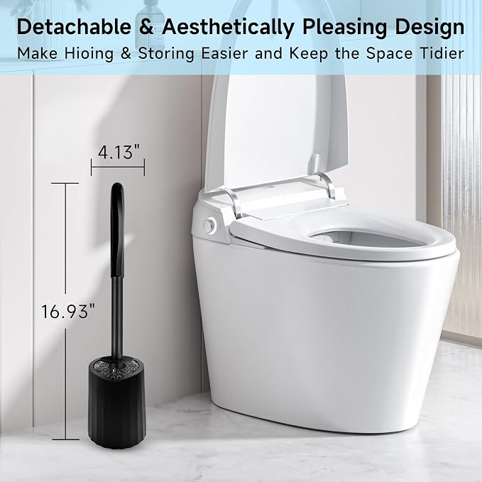 Toilet Brush and Holder Set, Toilet Bowl Brush, Compact Bathroom Accessories, Durable Toilet Scrub Bristles, Drip-Proof, Deep Cleaning, Black, 1 Pack