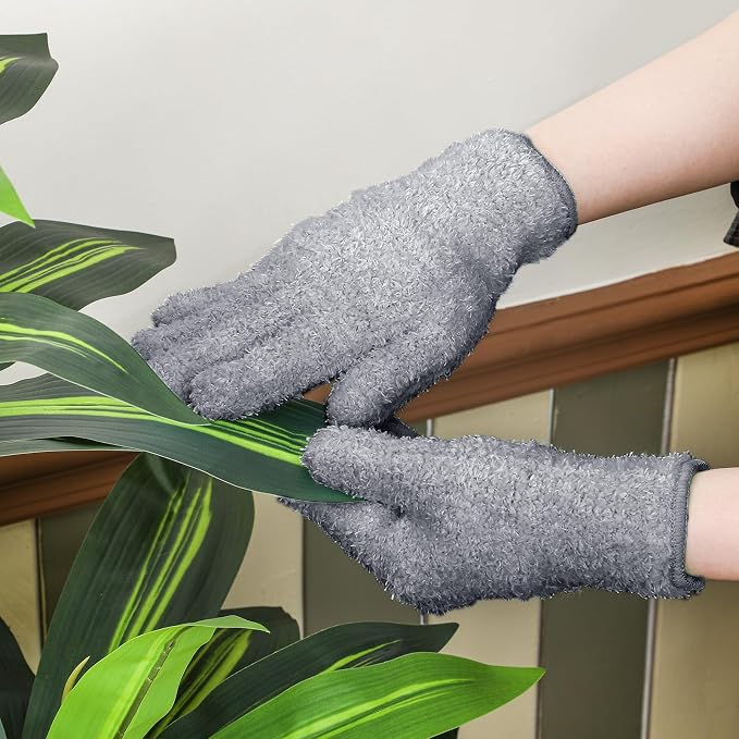 Patelai 3 Pairs Microfiber Plant Dusting Gloves Leaf Cleaning Gloves for Indoor Plants, Blinds, Furniture, House (Dark Blue,Gray,Khaki,Small)