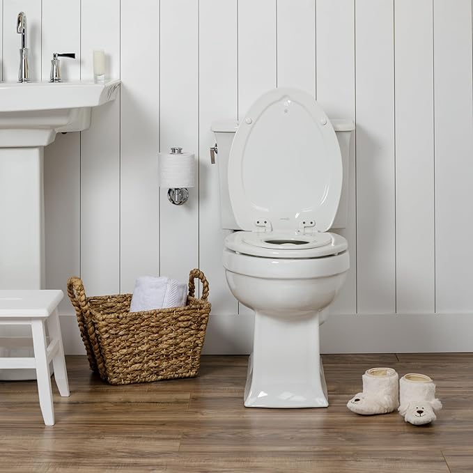 Mayfair NextStep2 Toilet Seat with Built-In Potty Training Seat, Slow-Close, Removable that will Never Loosen, Elongated, White, 2-Pack