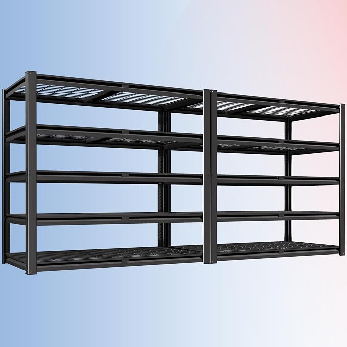 PrimeZone 72" H Heavy Duty Garage Shelving 2500 LBS 5 Tier Storage Shelves Adjustable Industrial Metal Wire Shelf Unit for Garage,Basement,Pantry,Warehouse,Commercial,48" W X 24" D X 72" H 2Pack