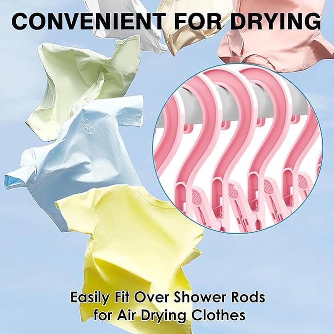 24pcs Laundry Hooks Clip Plastic Clothes Hangers Pins Super Strong Hanger Clips for Bathroom Travel Portable,Pink