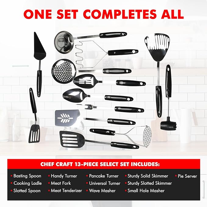 Chef Craft Select Slotted Sturdy Skimmer, 13 inch, Stainless Steel