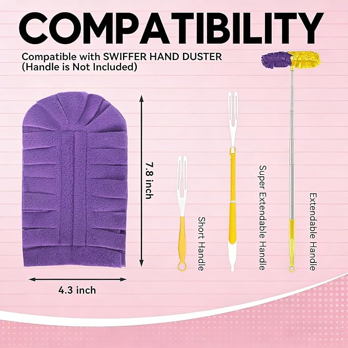 Fleece Reusable Duster Pads Compatible with Swiffer Hand Duster | 360 Duster Refill, Dusters Heavy Duty Refills, Microfiber Dusters Refills for Cleaning, 3 Pack (Handle is Not Included)