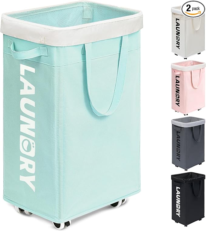 Goodpick 75L Rolling Laundry Basket with Removable Wash Bag for Living Room | Laundry Basket with Wheels, Collapsible Laundry Basket, Rolling Laundry Hamper with Handle for College Dorm,Blue