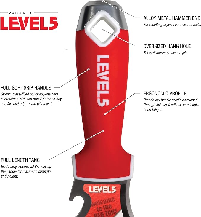 9-In-1 Painter’s Tool - LEVEL5 | Multi-Use Knife, Hardened Carbon Steel | Metal Hammer End | Pro-Grade Finishing Tools | 5-200
