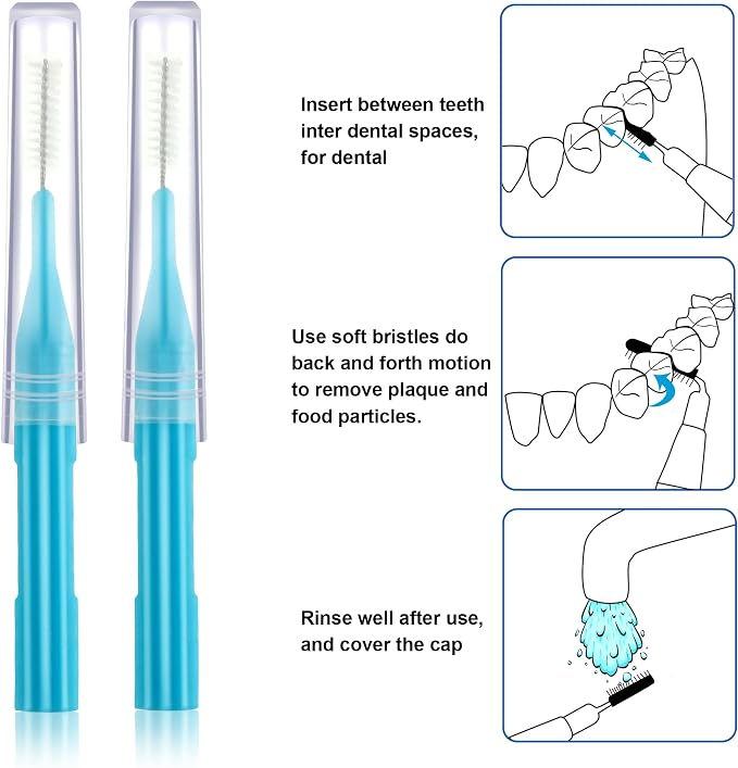 Patelai 100 Count Interdental Brush Set, Soft Braces Cleaner Picks with Cap, Multi Size Teeth Gap Cleaning Tool for Orthodontic Care Bridge Implant Travel Kit(Light Blue)