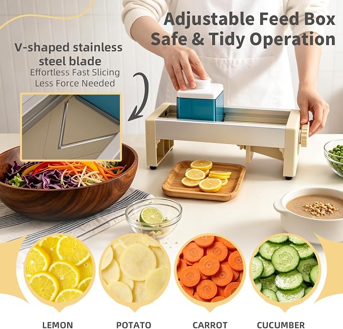 Safe Mandoline Slicer for Kitchen, 0-15 Gears Thickness Adjustable Commercial Food Slicer, Easy & Fast Vegetable Fruit Cutter for Food Prep, Heavy Duty Potato Slicer for Chips