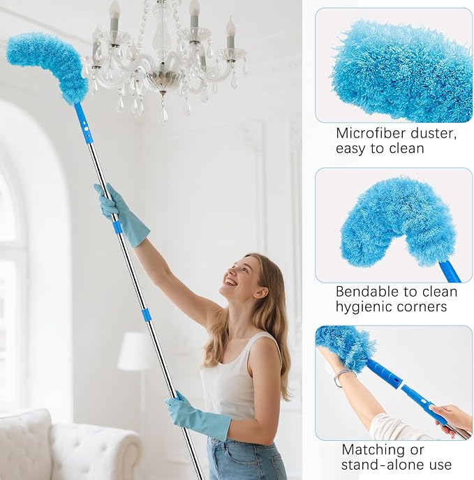 360° Rotating Window Squeegee Cleaner Kit with Extension Pole | Streak-Free Glass Cleaner for High Windows, Shower Doors & Solar Panels, Professional All-in-One Window Cleaning Tools Set